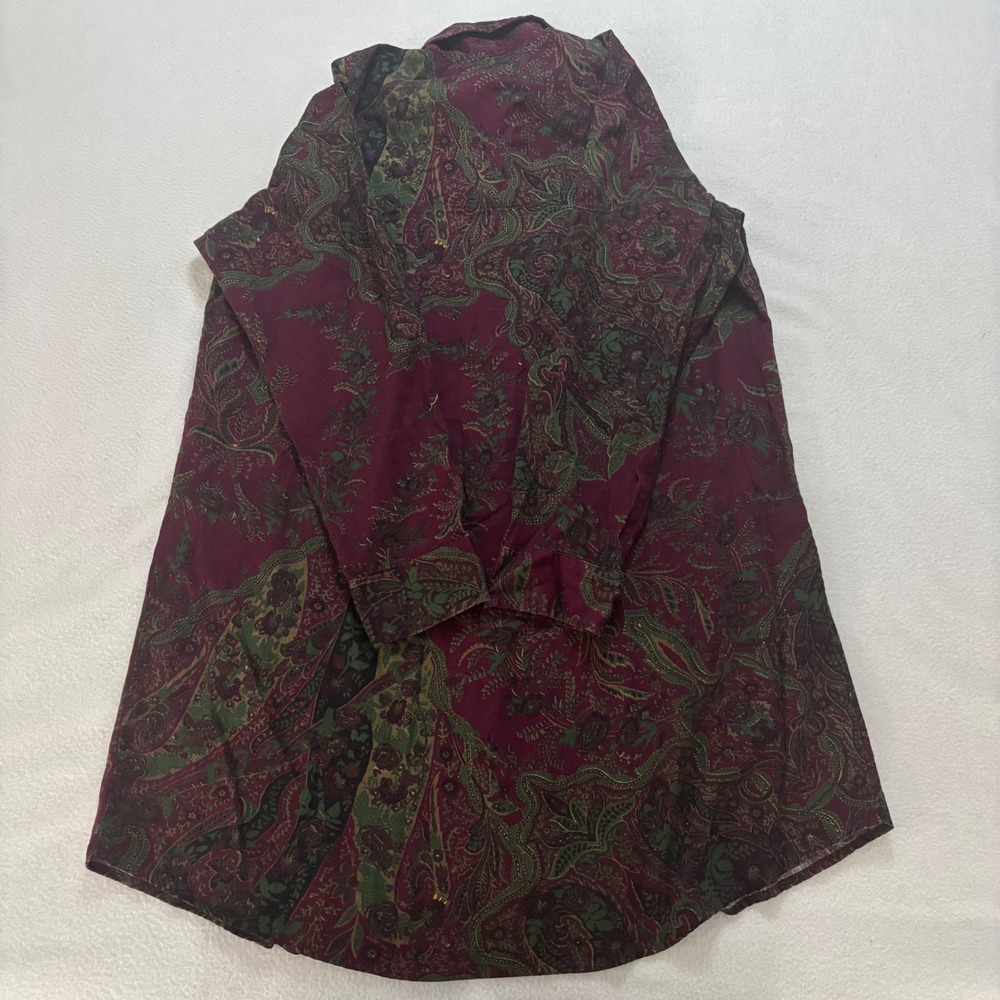 Lauren Ralph Lauren Burgundy Paisley Crest Logo Cotton Button Down Shirt L - Picture 6 of 8